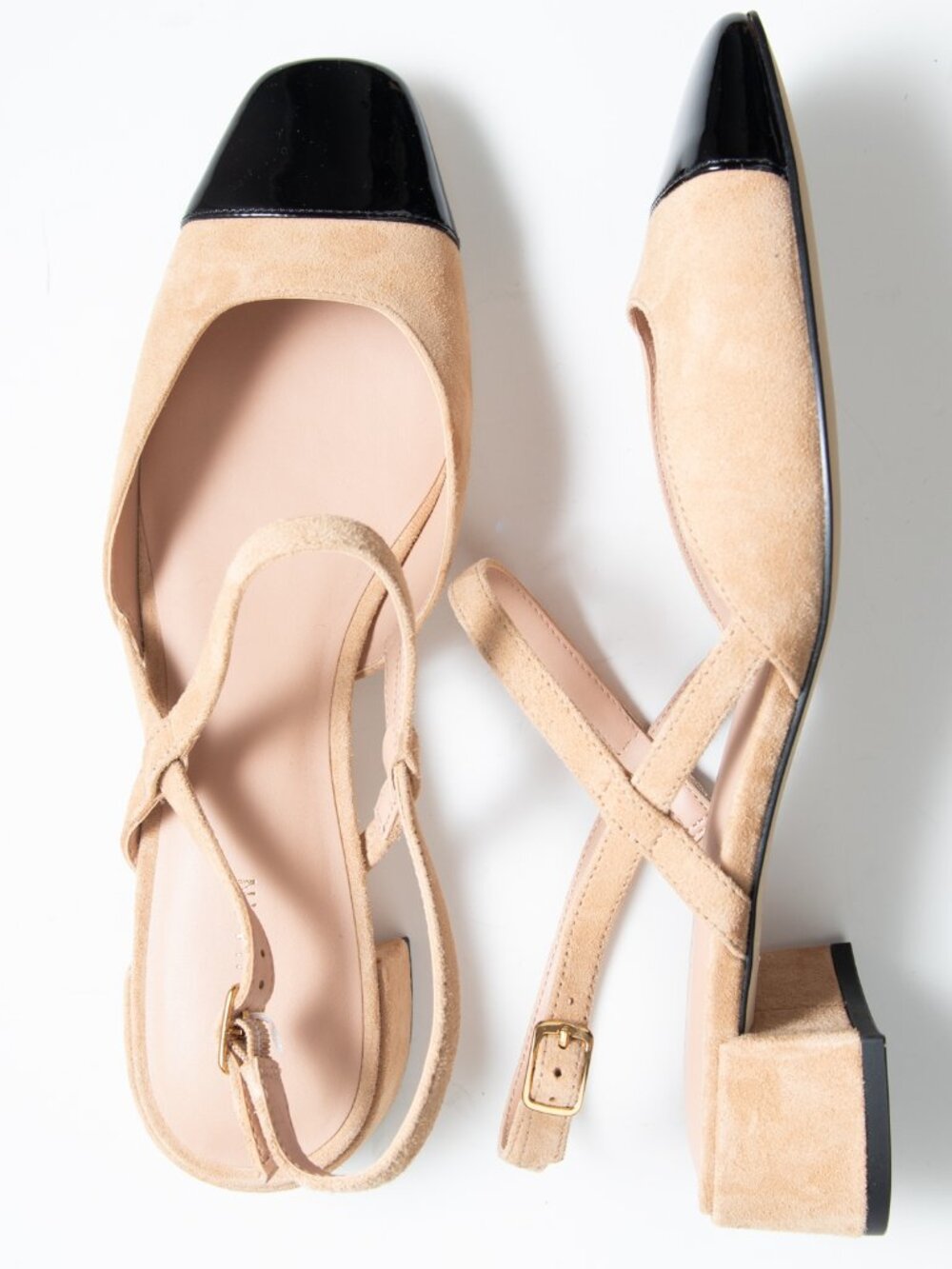 Cole Haan Pella Block Heel Slingback Shoes Leather Tan Black Size 9.5 NWOT